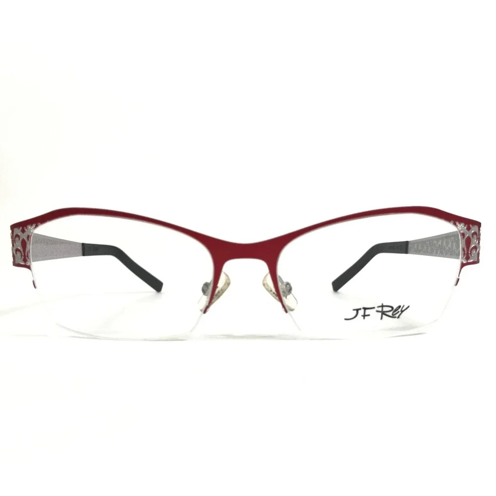 J.F. Rey Eyeglasses Frames JF2558 3010 Red Silver Cat Eye Half Rim 52-16-132